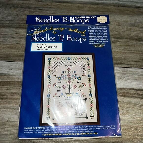 VTG Needles 'N Hoops Stamped Embroidery Cross Stich Kit Family Sampler No 172 - Picture 1 of 6